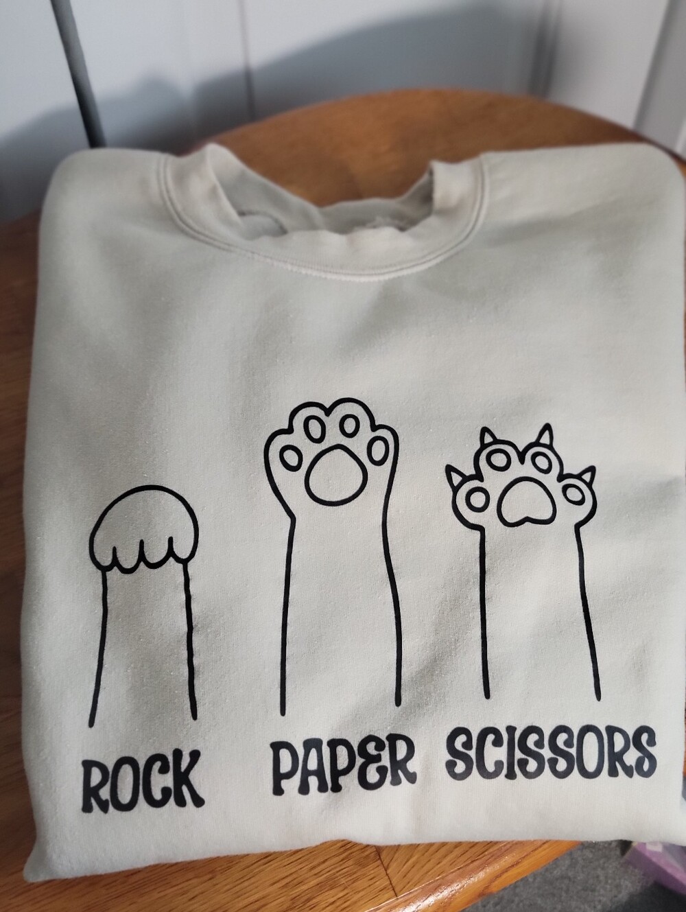 Unisex Beige Graphic 'Rock Paper Scissors' Pullover Sweatshirt
